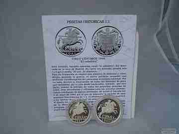 Set sterling pure solid silver two coins. 5 and 10 cents peseta