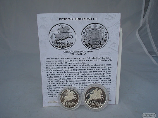 Set sterling pure solid silver two coins. 5 and 10 cents peseta