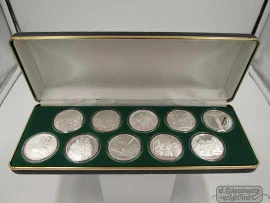 Set ten sterling silver coins. Box. 1980's. Diego Velázquez. Hallmarks