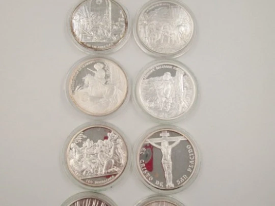 Set ten sterling silver coins. Box. 1980's. Diego Velázquez. Hallmarks