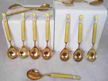Set twelve spoons. 925 sterling silver and two tone enamel. Anchor motif