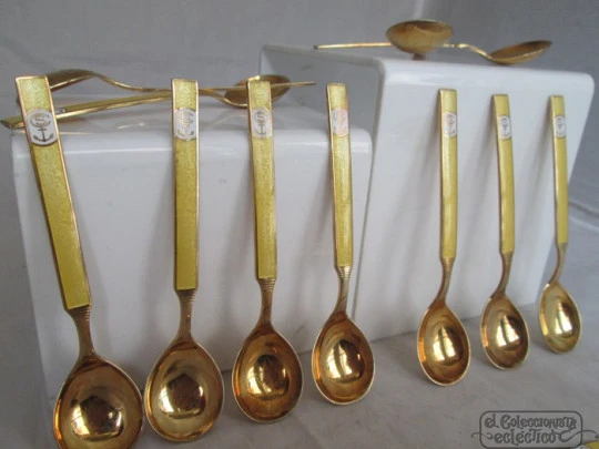 Set twelve spoons. 925 sterling silver and two tone enamel. Anchor motif
