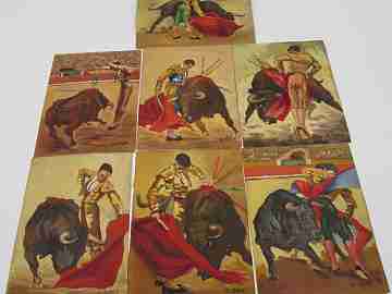 Seven oil. 1910-20's. B. Saiz. Bullfighting. Parchment