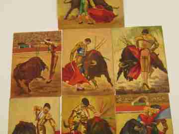Seven oil. 1910-20's. B. Saiz. Bullfighting. Parchment