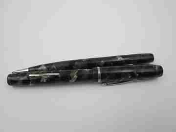 Sheaffer Junior set. Fountain pen & mechanical pencil. Marble celluloid. 1930's