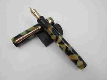 Sheaffer Lifetime Flat Top. Celuloide negro perla. Palanca. Plumín 14k. EEUU. 1930
