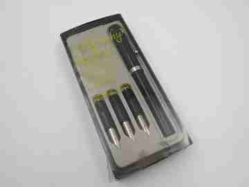 Sheaffer No Nonsense Calligraphy set. Black plastic & silver plated details. 1980's