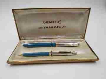 Sheaffer Sentinel fountain pen & mechanical pencil set. Snorkel. Box. 1950's