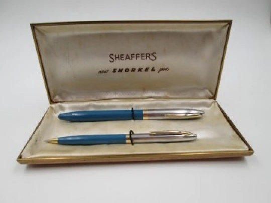 Sheaffer Sentinel fountain pen & mechanical pencil set. Snorkel. Box. 1950's