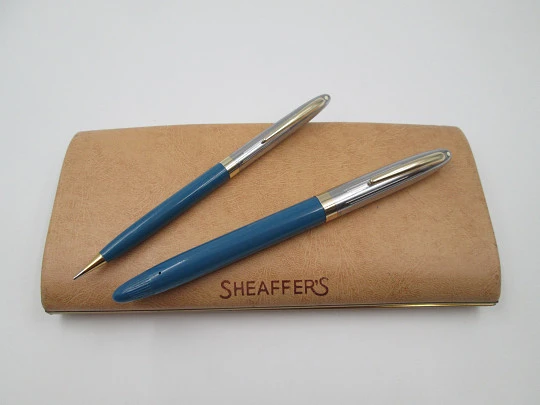 Sheaffer Sentinel fountain pen & mechanical pencil set. Snorkel. Box. 1950's