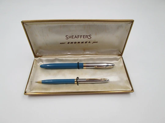 Sheaffer Sentinel fountain pen & mechanical pencil set. Snorkel. Box. 1950's