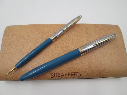 Sheaffer Sentinel fountain pen & mechanical pencil set. Snorkel. Box. 1950's