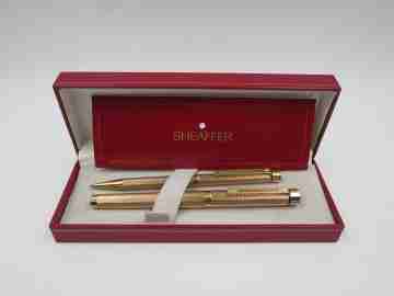Sheaffer Targa Barleycorn fountain pen & ballpoint pen. 23k gold plated. 1980's