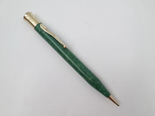 Sheaffer Titan Lifetime mechanical pencil. Jade green radite celluloid and gold filled