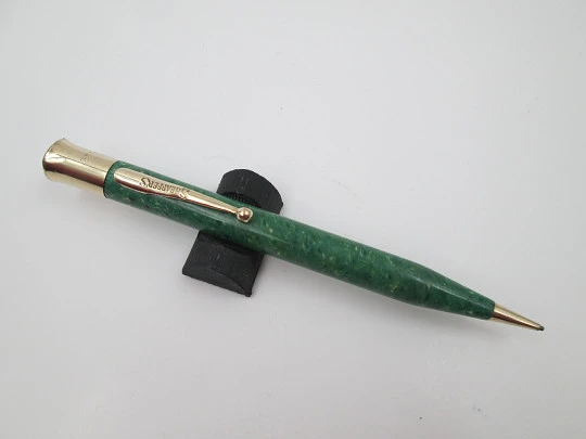 Sheaffer Titan Lifetime mechanical pencil. Jade green radite celluloid and gold filled
