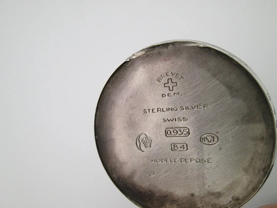 Shivas car wheel keychain watch. 935 sterling silver. Quartz movement. Golden dial. Swiss