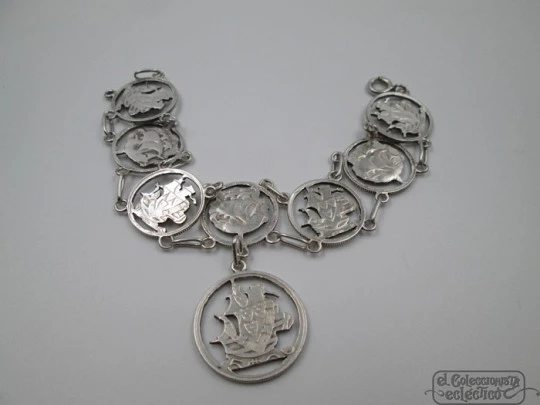 Silver coins bracelet. 5 & 2,5 escudos. Portuguese Republic. 1932