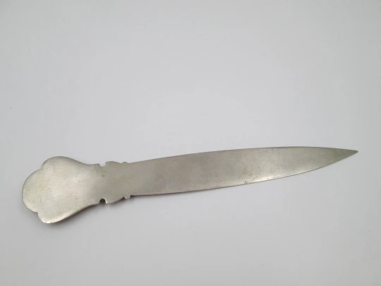 Silver desktop letter opener. Hygia Cup Pharmacy and vegetable motifs. 1970's