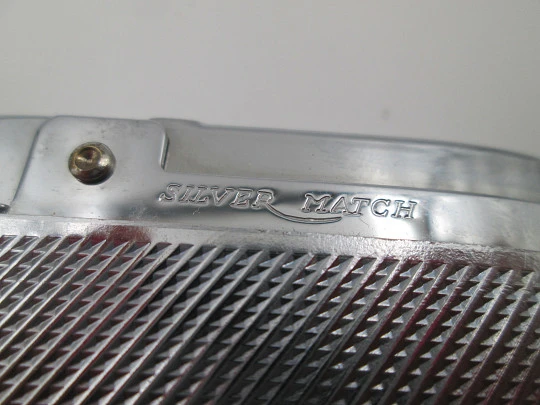 Silver Match Compound butane lighter. Silver plated metal. Linear pattern. Box. 1960's