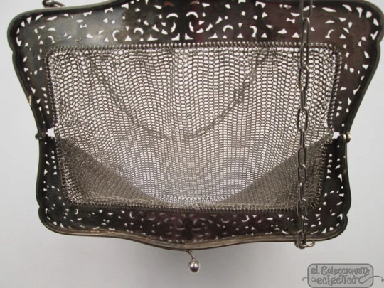 Silver mesh bag. Flowers openwork clutch frame. Chain. 1920's Silver mesh bag. Flowers openwork clutch frame. Chain. 1920's