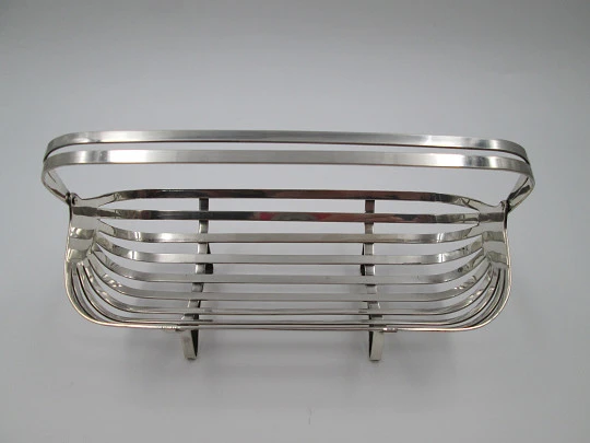 Silver plated biscuit basket. Circa 1950's. Folding handle. Europe