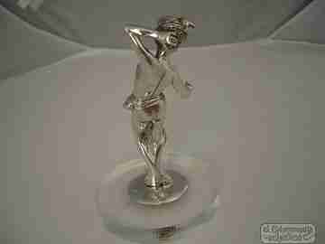Silver sculpture. Roman female. Methacrylate stand. 1970's