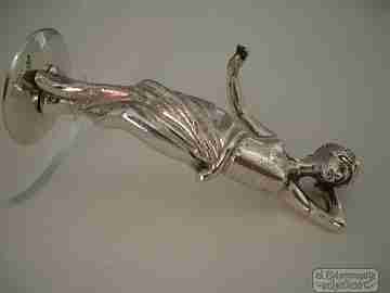 Silver sculpture. Roman female. Methacrylate stand. 1970's