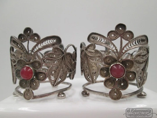 Silver tea and coffee set. 1920's. Decorative stones. Filigree