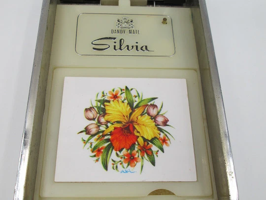 Silvia Dandy Mate musical powder compact. Japan. 1970s. Clockwork