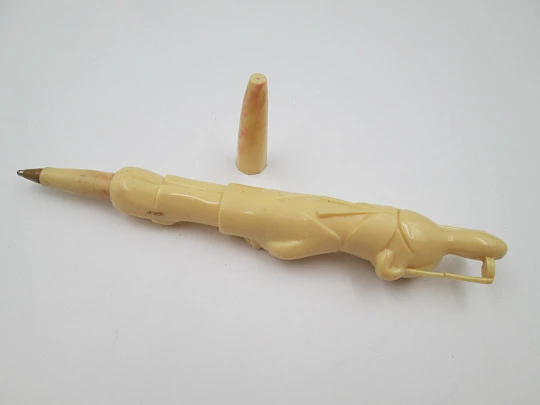 Simpático bolígrafo vintage Karko-Bolin. Figura del agente Mortadelo. Plástico blanco Simpático bolígrafo vintage Karko-Bolin. Figura del agente Mortadelo. Plástico blanco