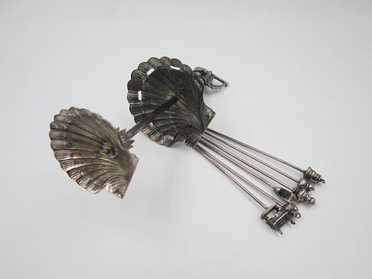 Six cocktail skewers collection with bagpiper figure stand. Silver plated metal. Spain. 1980's Six cocktail skewers collection with bagpiper figure stand. Silver plated metal. Spain. 1980's