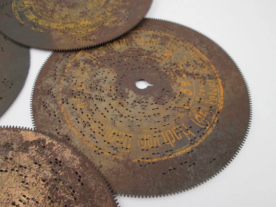 Six metallic records for Symphonion music box. Circa 1890. Germany