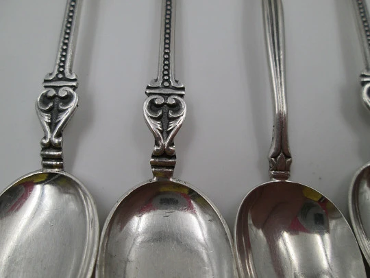 Six ornate spoon set. Silver & enamel. Spanish towns shields. 1980's