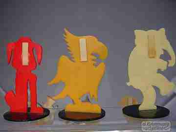 Six table place card holders. Colours resin. 1950's. Animals