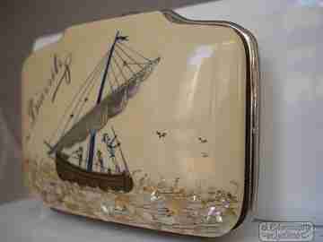 Small hand bag. Silver and white paste. Souvenir of Biarritz. 1940