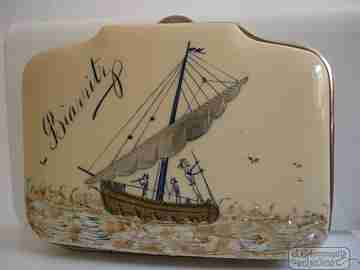 Small hand bag. Silver and white paste. Souvenir of Biarritz. 1940