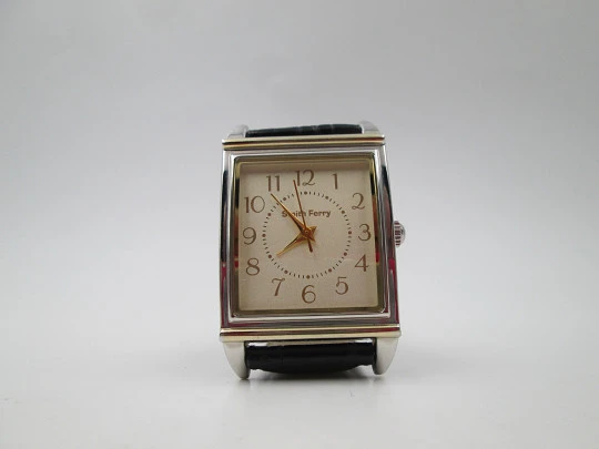 Smith Ferry. Chromed and golden metal. Steel press back. Quartz, Strap. 1980's. Japan