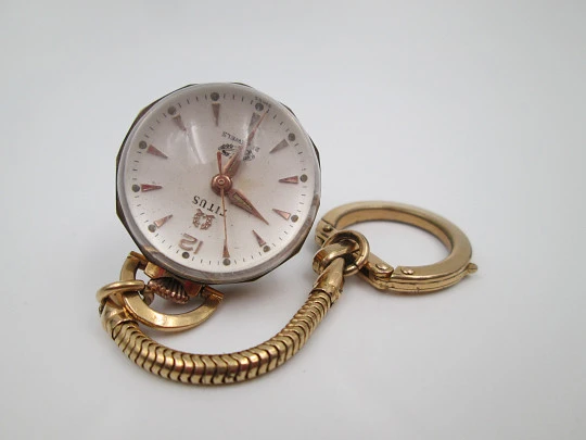 Solvil et Titus transparent ball pendant watch. Gold plated. Automatic. Keychain. 1970's