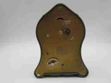 Sonatine musical table clock. Wind-up mechanism. Green bakelite & golden metal
