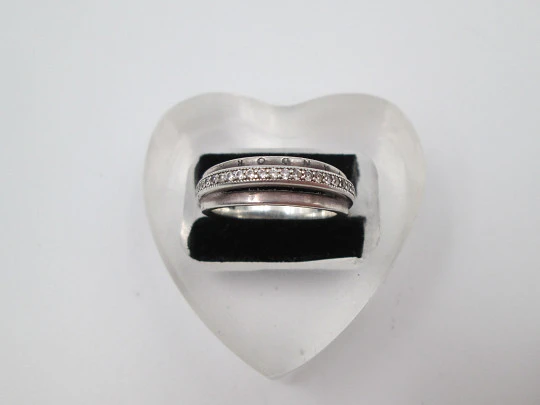 Sortija para mujer Pandora. Plata de ley 925 y pedrería blanca. Dinamarca. 2000