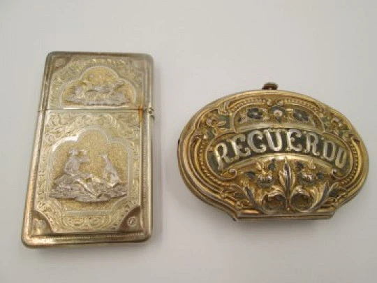 Souvenir set. Sterling silver vermeil. Purse & card holder. France. 1900