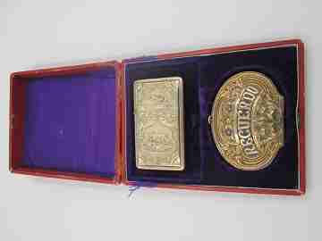 Souvenir set. Sterling silver vermeil. Purse & card holder. France. 1900