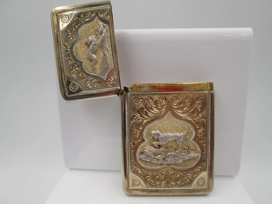 Souvenir set. Sterling silver vermeil. Purse & card holder. France. 1900