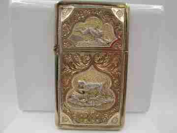 Souvenir set. Sterling silver vermeil. Purse & card holder. France. 1900