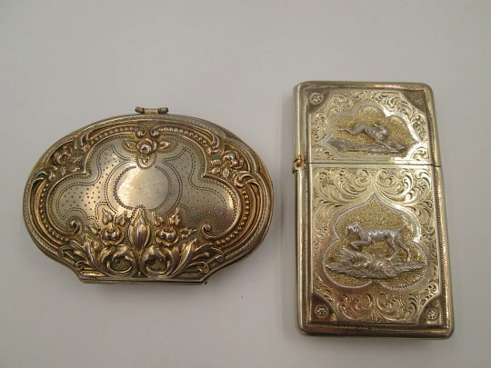 Souvenir set. Sterling silver vermeil. Purse & card holder. France. 1900