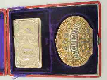 Souvenir set. Sterling silver vermeil. Purse & card holder. France. 1900