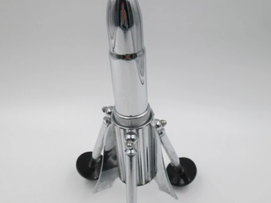 Space rocket lighter. Nickel-plated metal. 1980's. Petrol. Table / desk
