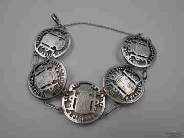 Spanish coins bracelet. Sterling silver. 2 pesetas Provisional Government 1870