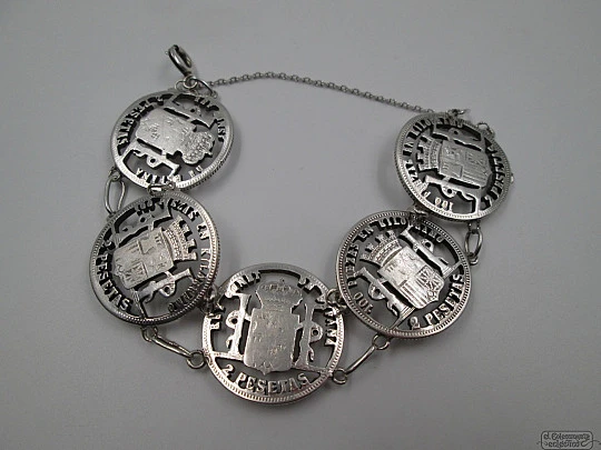 Spanish coins bracelet. Sterling silver. 2 pesetas Provisional Government 1870