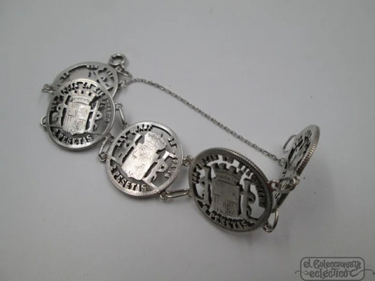 Spanish coins bracelet. Sterling silver. 2 pesetas Provisional Government 1870